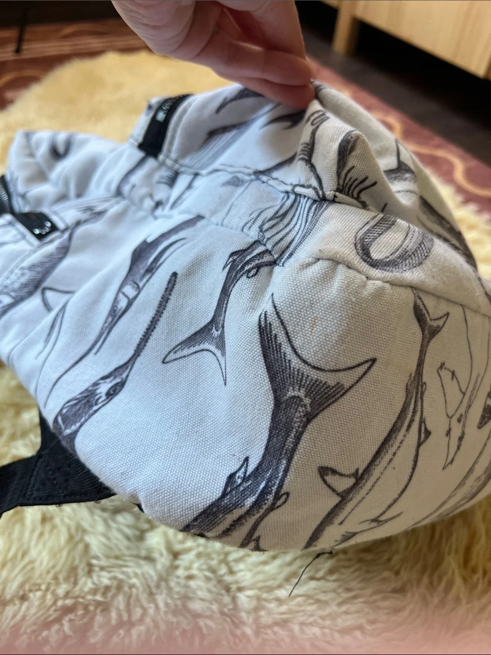 Whale Print Mini Backpack in White and Black - Women
